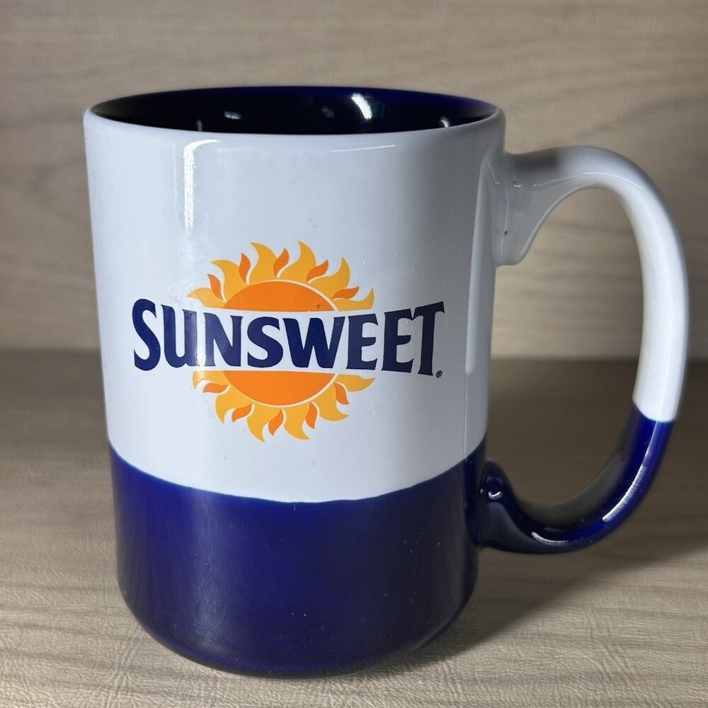 Sunsweet Mug Blue Yellow Sunshine Sun Novelty Mug Advertising Prune Apricot CA